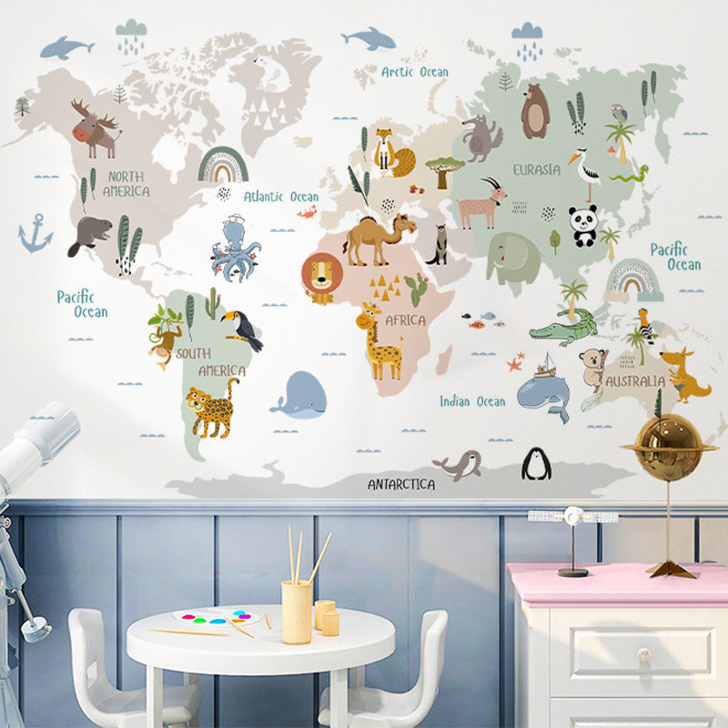Colourful animal map wall decor image 2