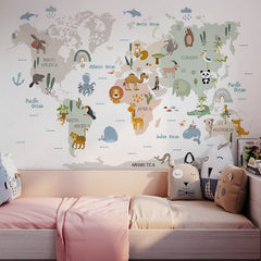 Colourful animal map wall decor image 4