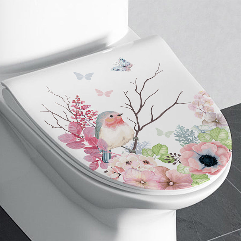 Charming Pink Floral Toilet Lid Cover Side View