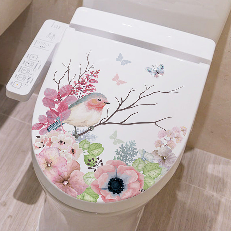 Charming Pink Floral Toilet Lid Cover on Toilet