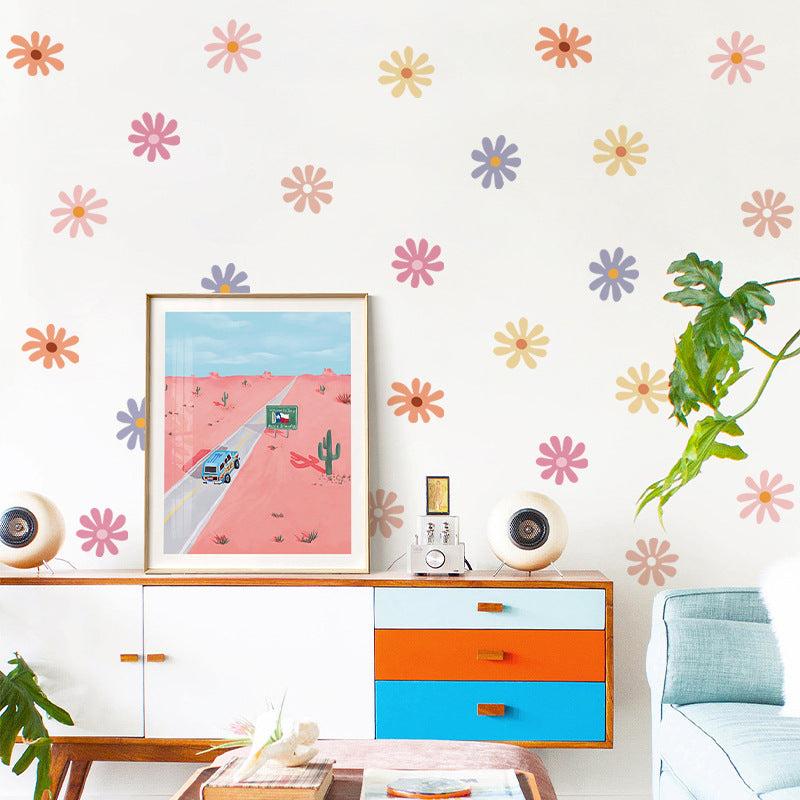 Close-up of colourful daisy wall decals