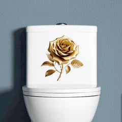 Gold rose wall sticker installed on toilet tank