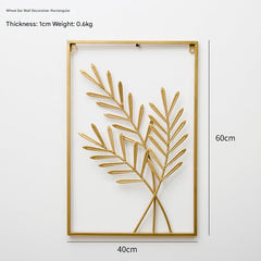 close-up of metal leaf wall art