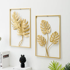 modern metal leaf wall décor in living room