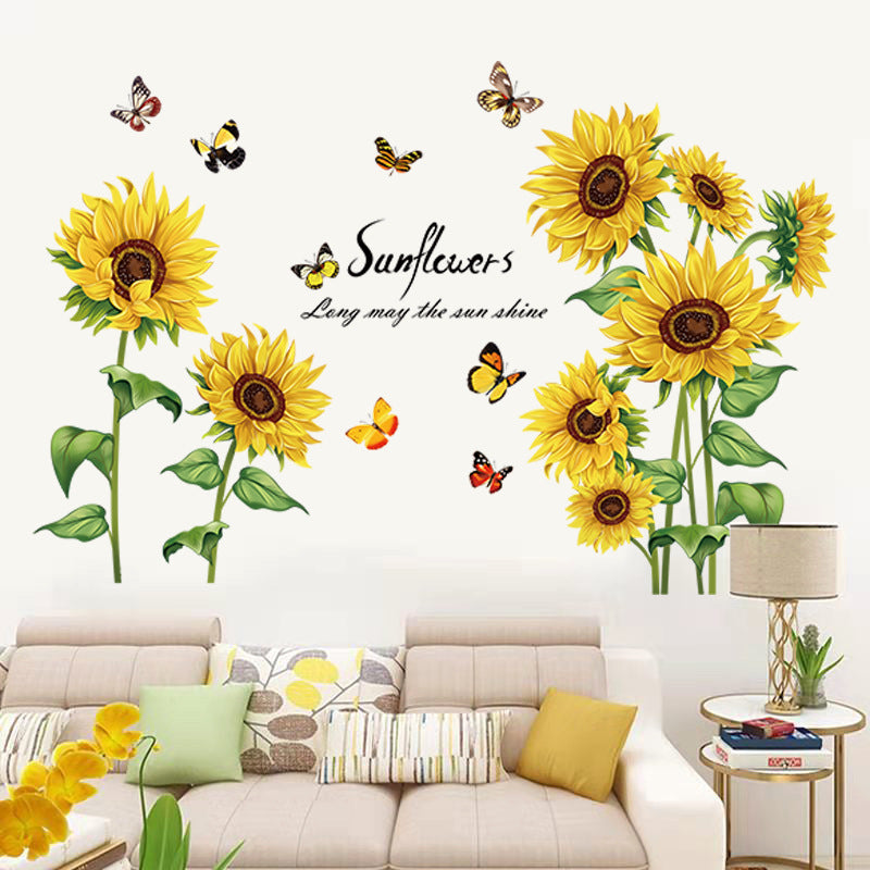 Creative arrangement of sunflower wall stickers