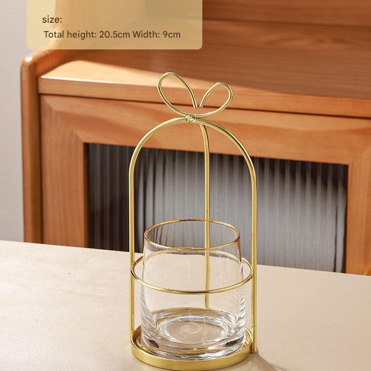 Close-up view of a gold stainless steel fork stand