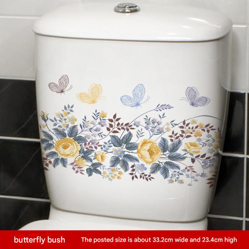Image of waterproof floral toilet lid sticker design 9