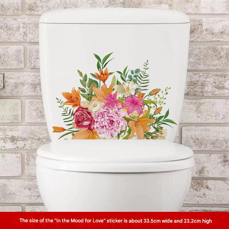 Image of waterproof floral toilet lid sticker design 1