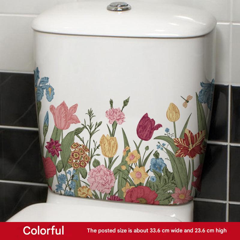 Image of waterproof floral toilet lid sticker design 2
