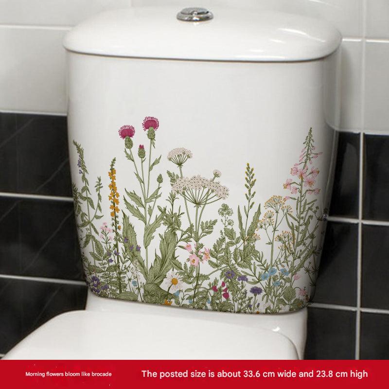 Image of waterproof floral toilet lid sticker design 3