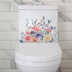 Image of waterproof floral toilet lid sticker design 2
