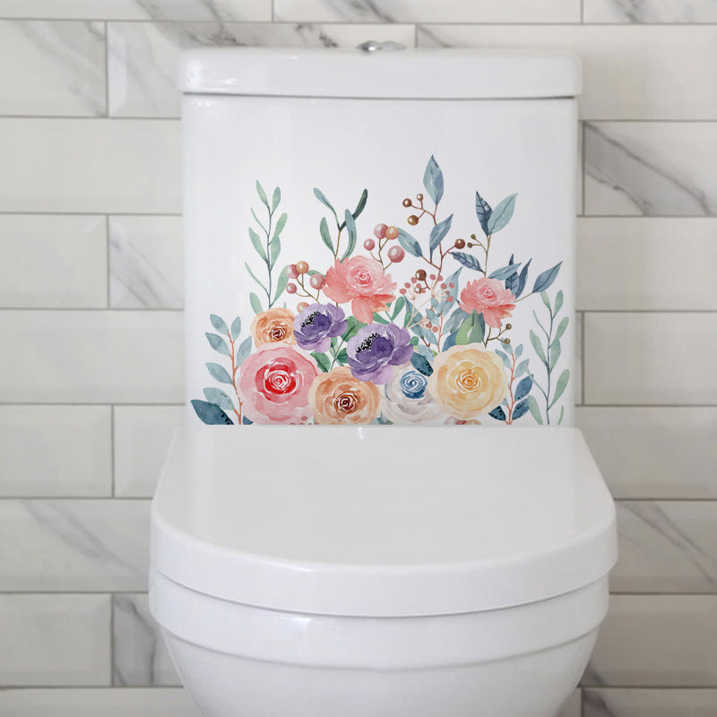 Image of waterproof floral toilet lid sticker design 2