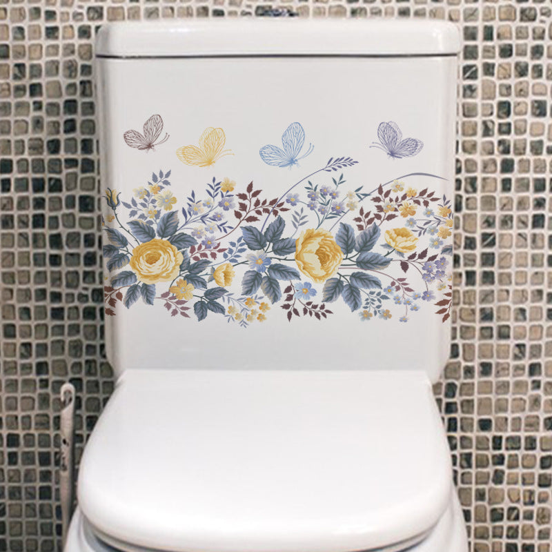 Image of waterproof floral toilet lid sticker design 3