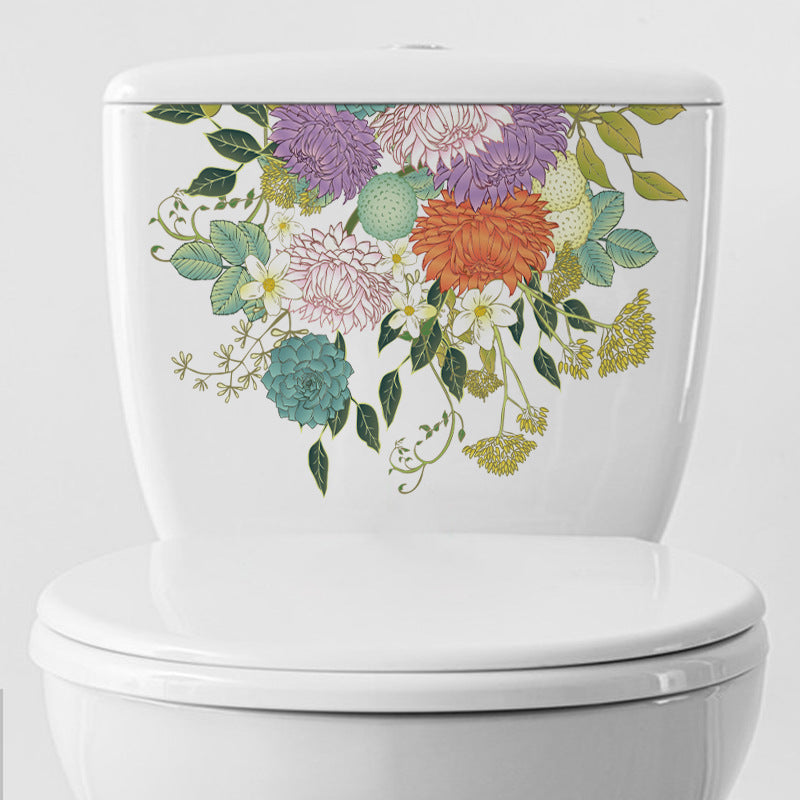 Image of waterproof floral toilet lid sticker design 4