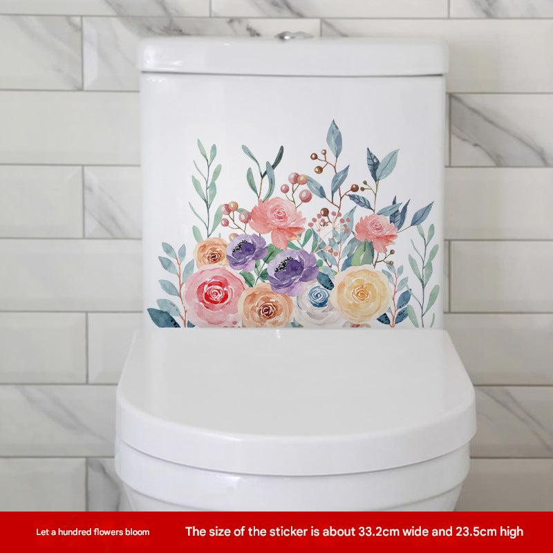 Image of waterproof floral toilet lid sticker design 8