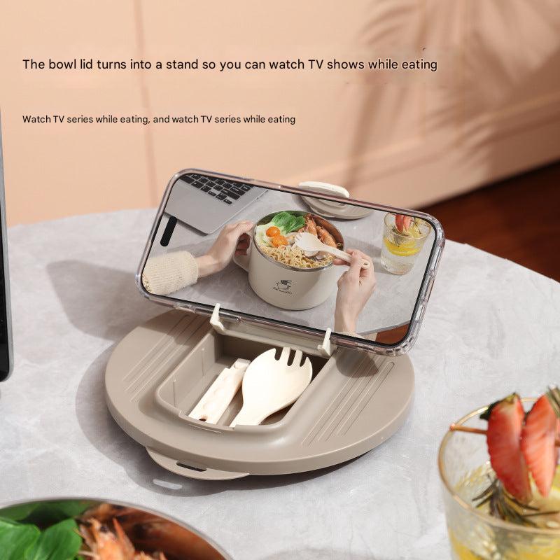 Portable stainless steel bowl on a table