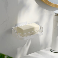 Suction cup installation of soap holder in bathroom