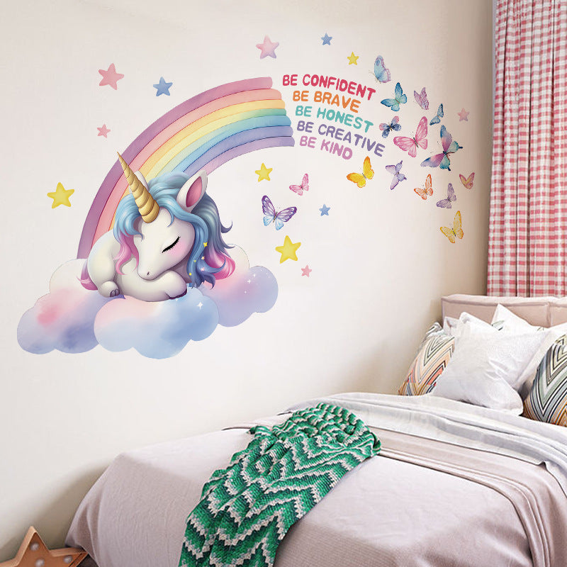 Decorative unicorn wall decal featuring motivational text