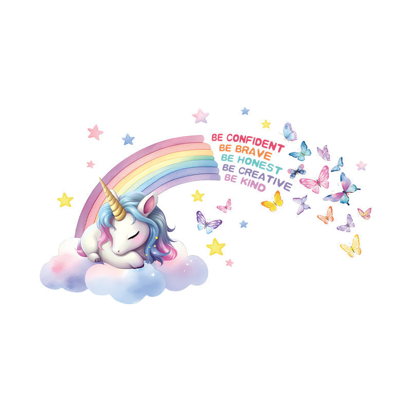 Bright unicorn wall stickers in a child's bedroom