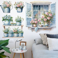Decorative wall art featuring blue flowers