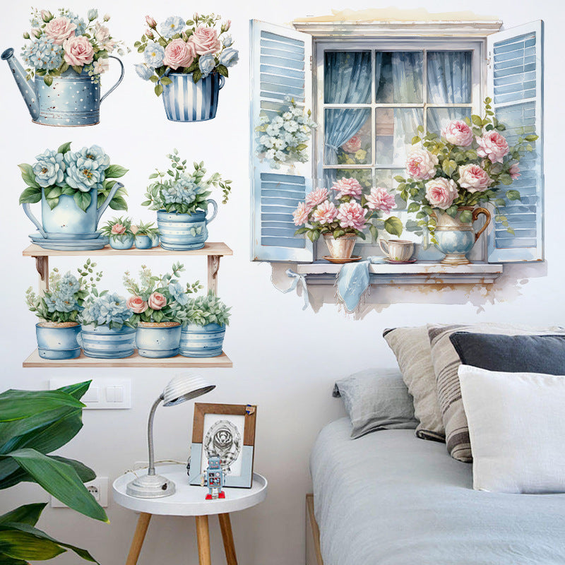 Decorative wall art featuring blue flowers