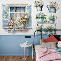 Vinyl wall decal with floral design applied on wall