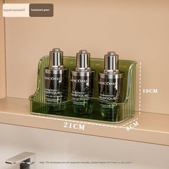 Close-up of the clear acrylic makeup organiser with cosmetics