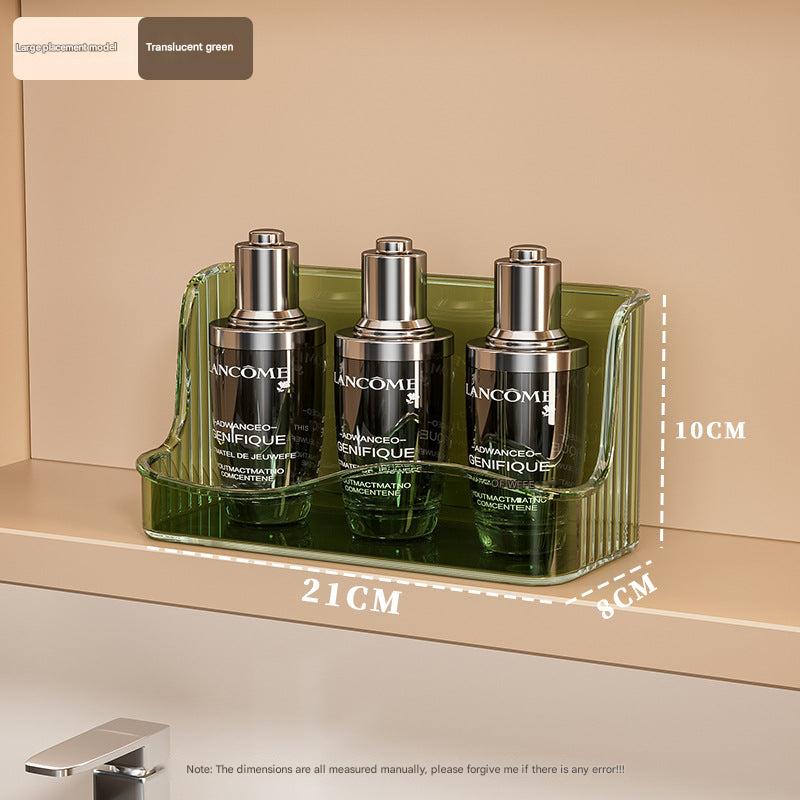 Close-up of the clear acrylic makeup organiser with cosmetics