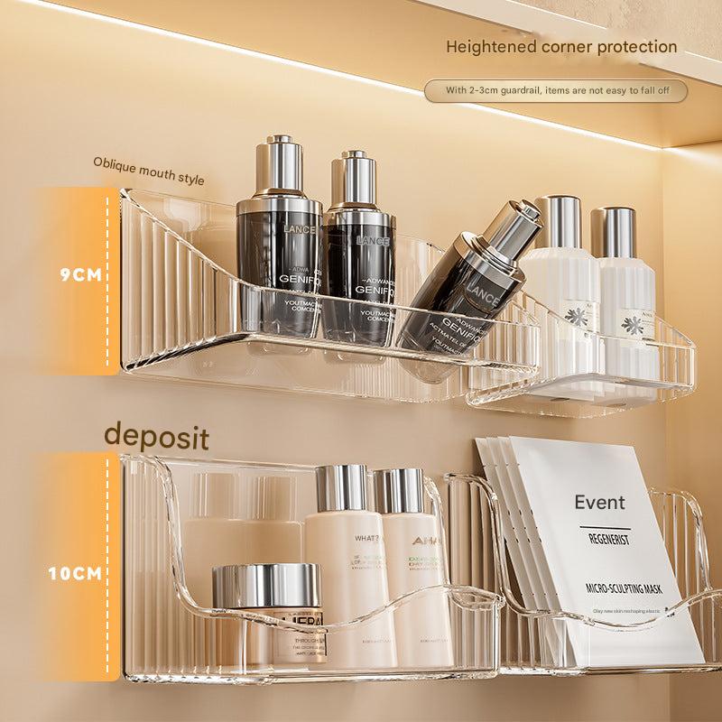 Organised wall-mounted makeup storage showing lipsticks