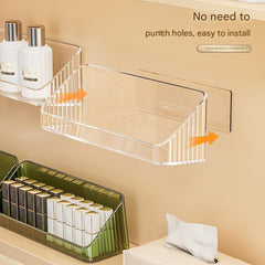 Transparent wall-mounted storage for beauty products