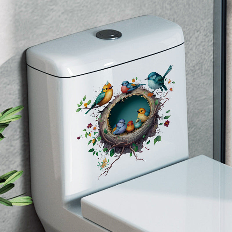 Cartoon bird nest toilet sticker design 2