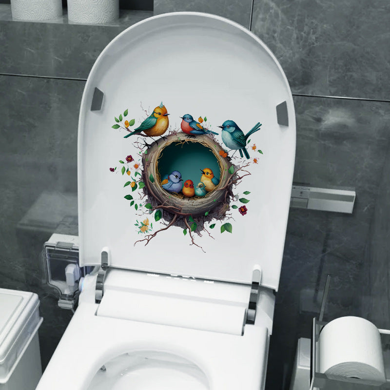 Cartoon bird nest toilet sticker design 3