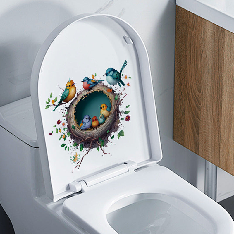 Cartoon bird nest toilet sticker design 4