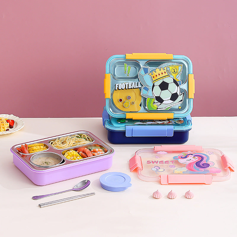 Colourful insulated lunch box displayed with cutlery image 2