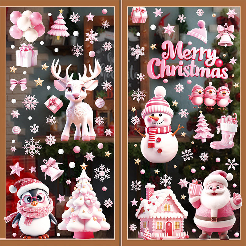Festive pink Christmas stickers for window decoration 2