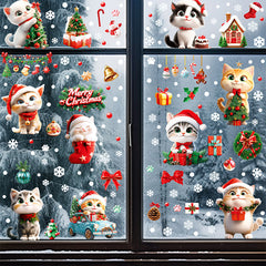 Close-up of Christmas cat window sticker with stars