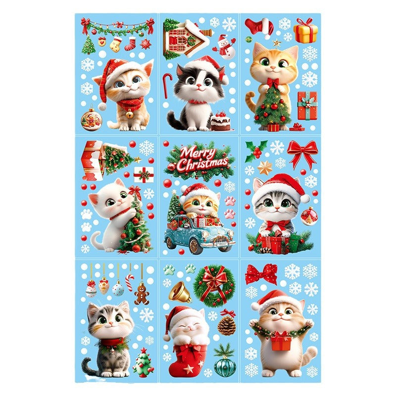 Cute design of cat window sticker with snowflakes