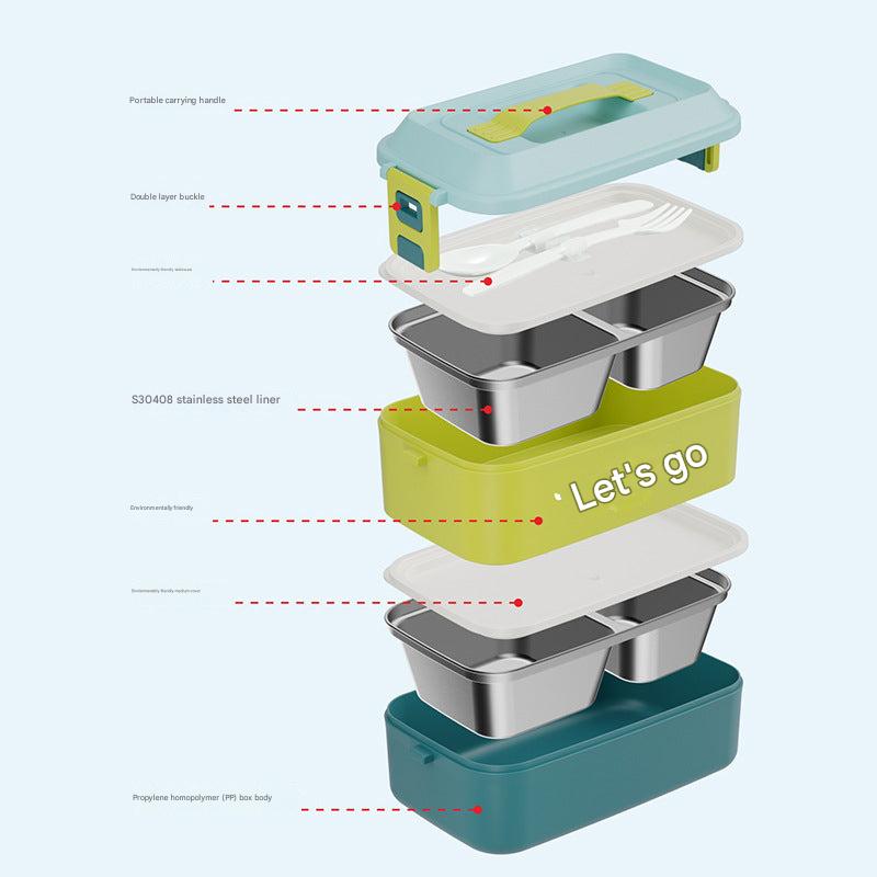 Portable Double-Layer Stainless Steel Lunch Box with food