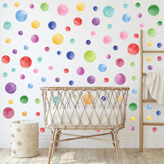 Close-up of colourful wall decals in living room