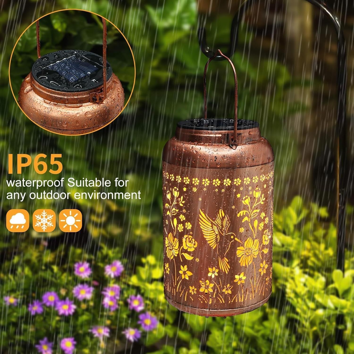 Beautiful solar-powered hummingbird lantern