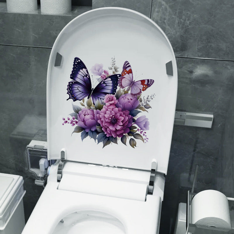 Installation of butterfly toilet sticker in bathroom