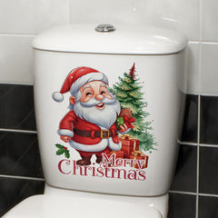 self-adhesive Santa toilet accessory in bathroom