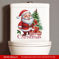 installation of Santa bathroom sticker on toilet
