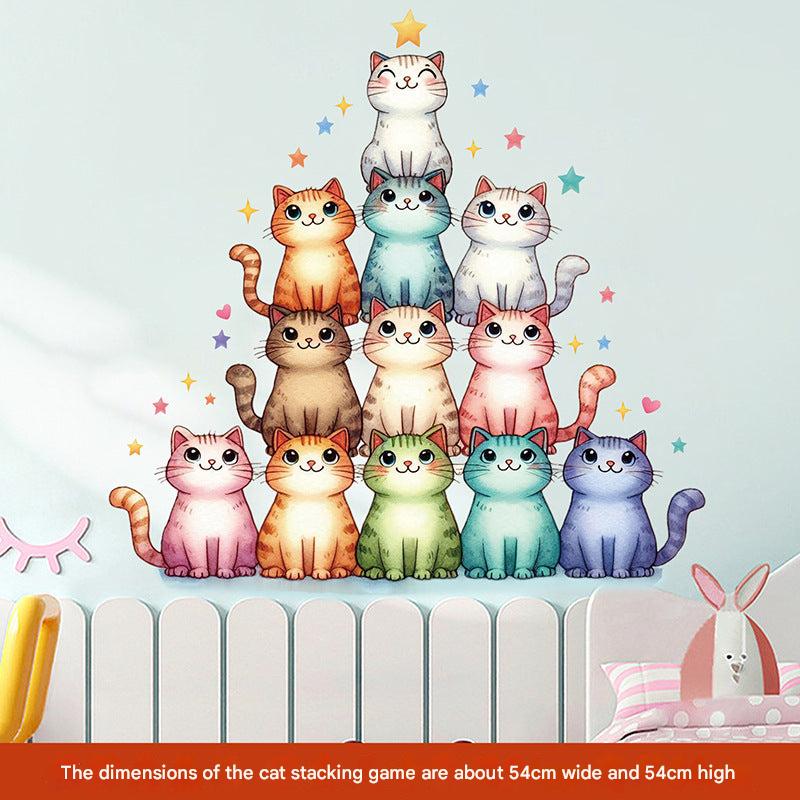 Children's playroom with vibrant cat wall decorations