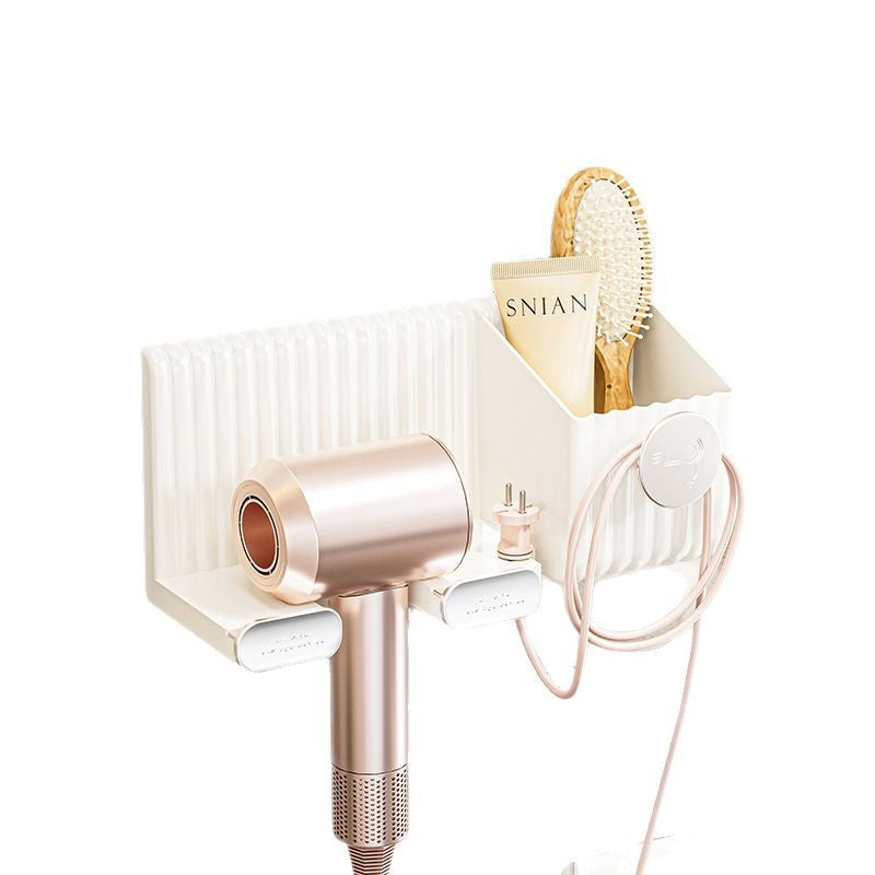 Organised bathroom featuring hair dryer holder