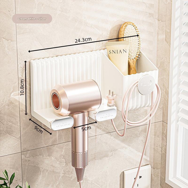 Full view of hair dryer holder during use