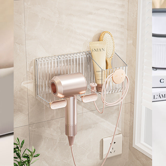 Different angles of wall-mounted hair dryer holder