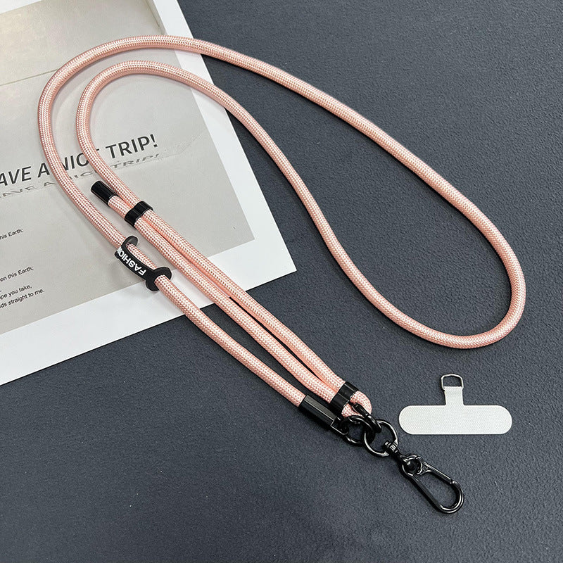 Different colours of mobile phone lanyards displayed