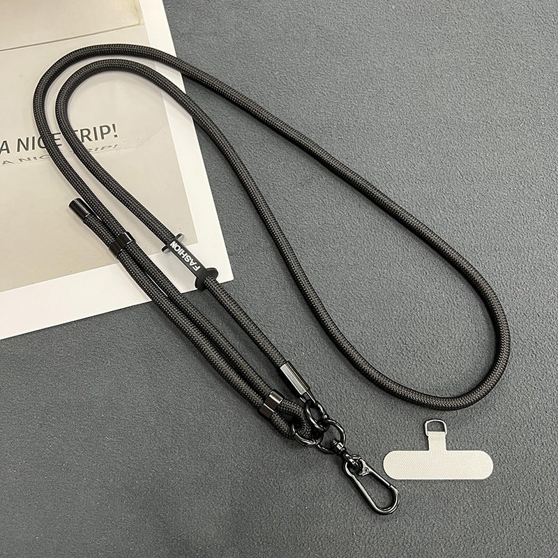 Different colours of mobile phone lanyards displayed