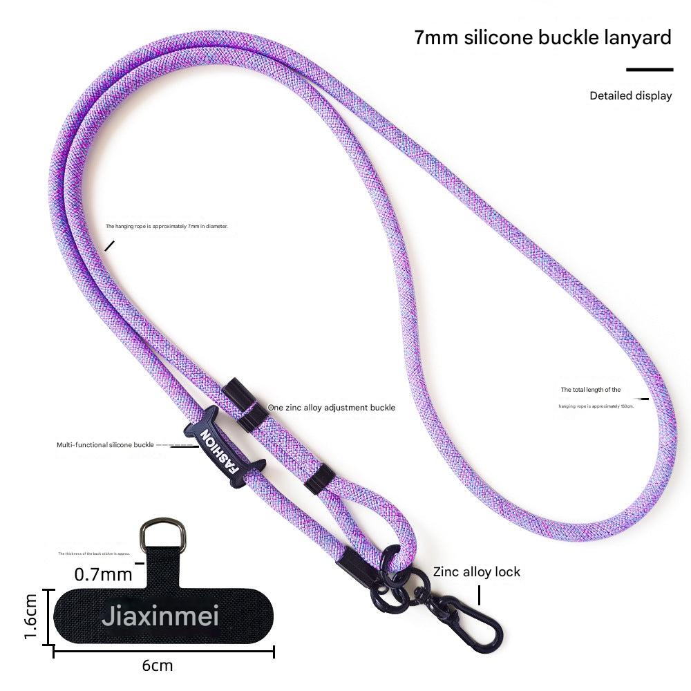 Different colours of mobile phone lanyards displayed